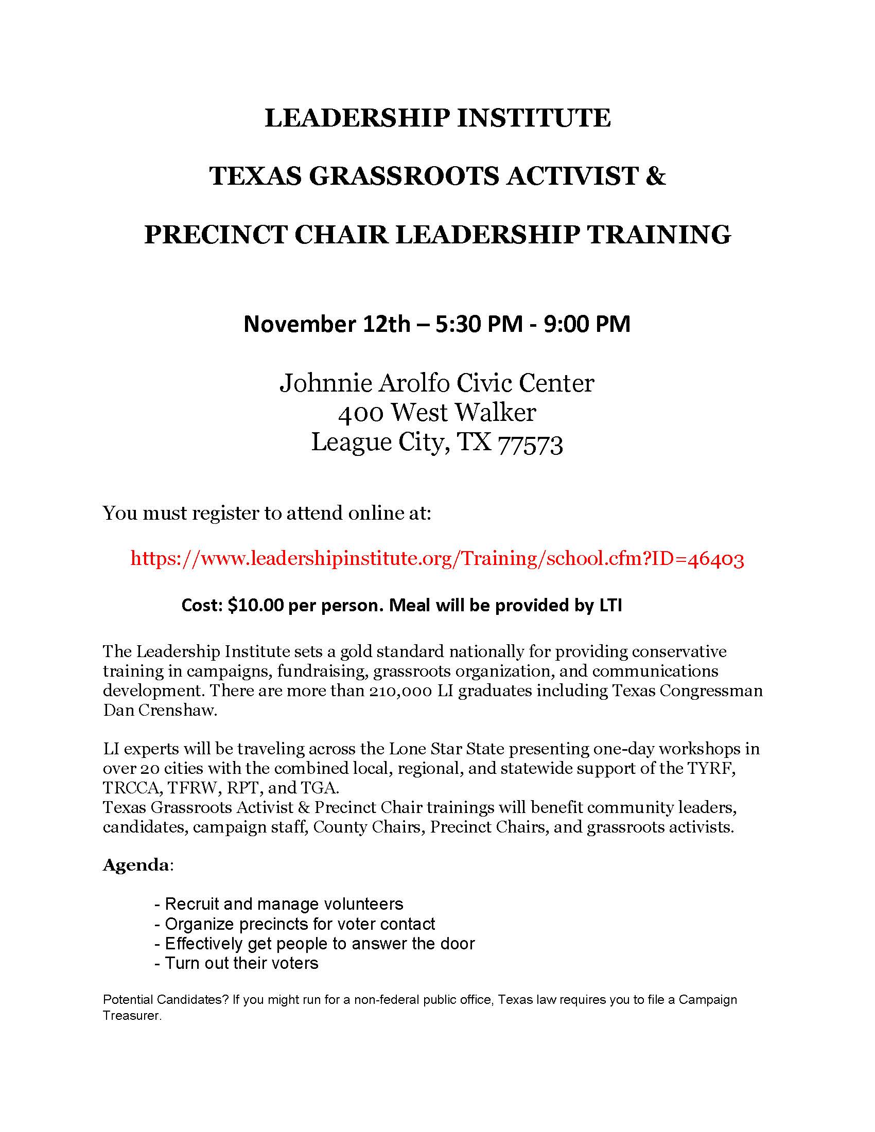 Leadership Institute Texas Grassroots Activist & Precinct Chair